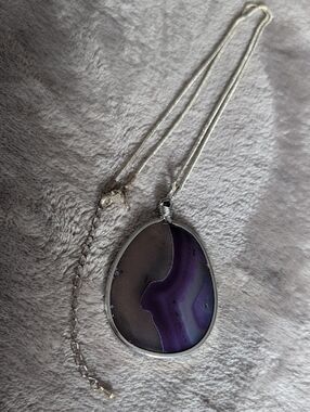 Vintage Silver Purple Agate Teardrop Necklace